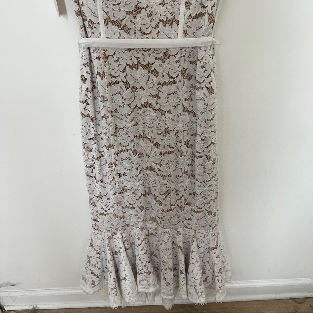 V. Chapman Naomi Like new lace nude overlay boned ruffle hem Midi Dress NWT - Picture 6 of 11